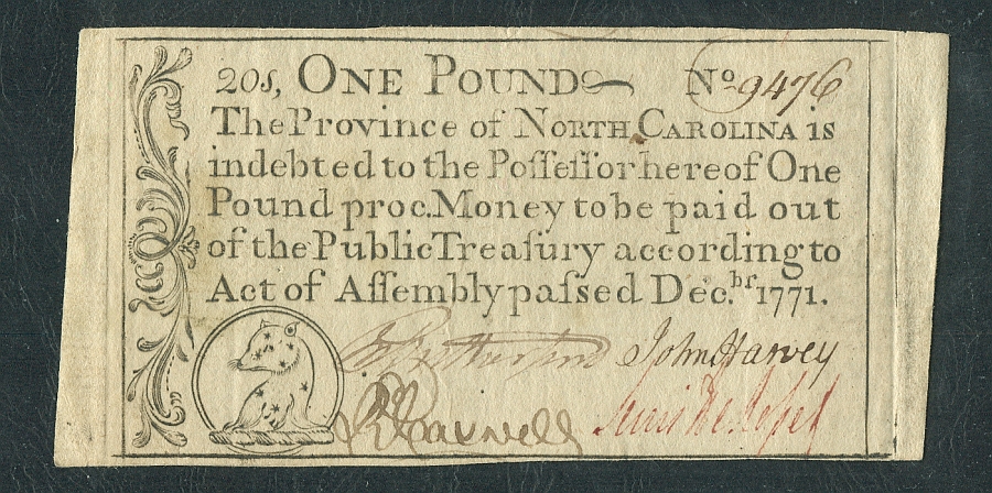 NC-139, North Carolina Colony December, 1771 One Pound Note, PCGS-45